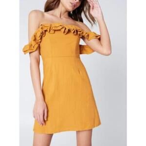 Revolve By the Way Mini Dress Yellow Linen Blend Ruffle Off Shoulder